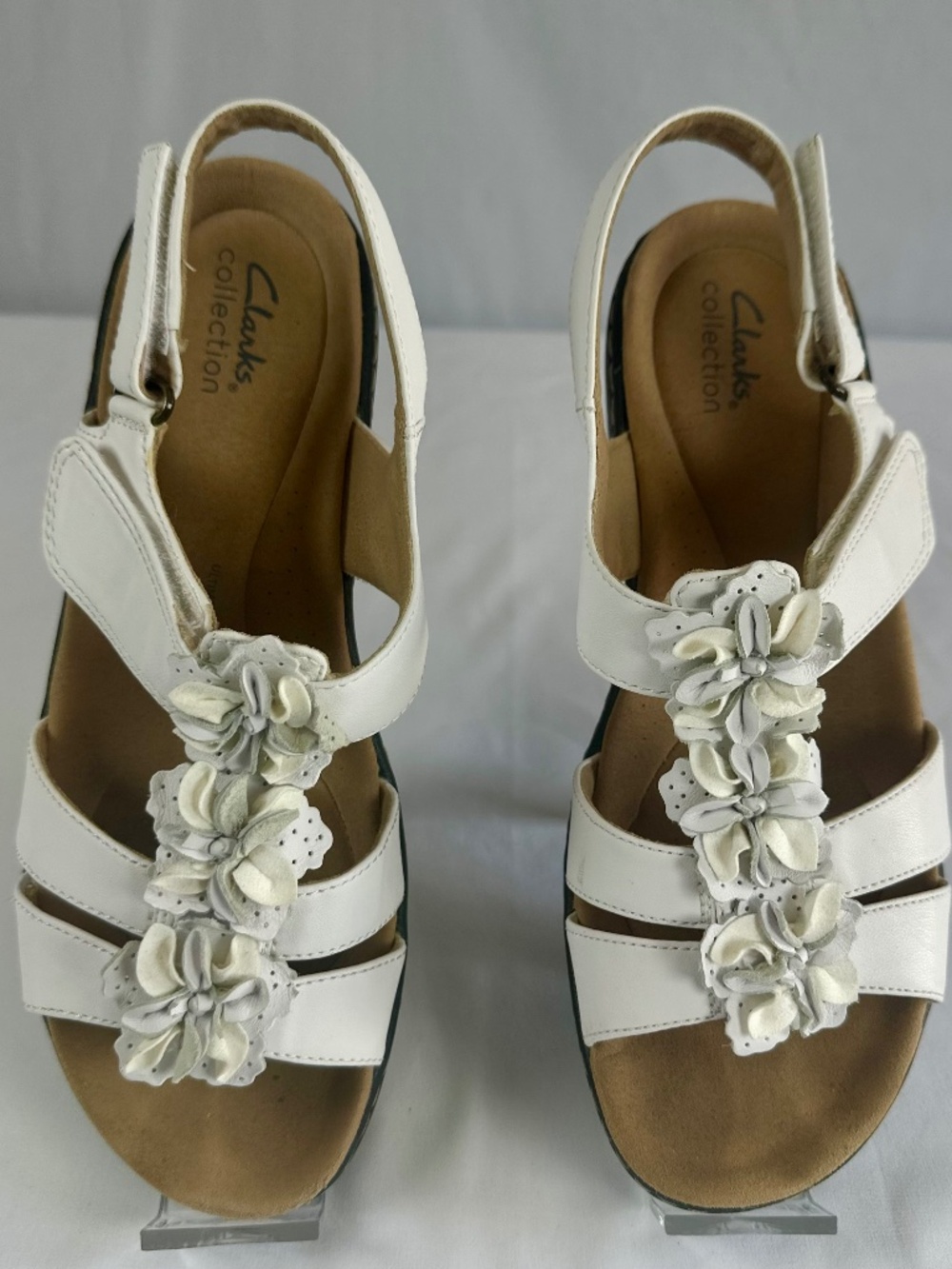 Clarks Merliah Sheryl Sandals Wedges Floral Embellishment White Size 7.5 Women's